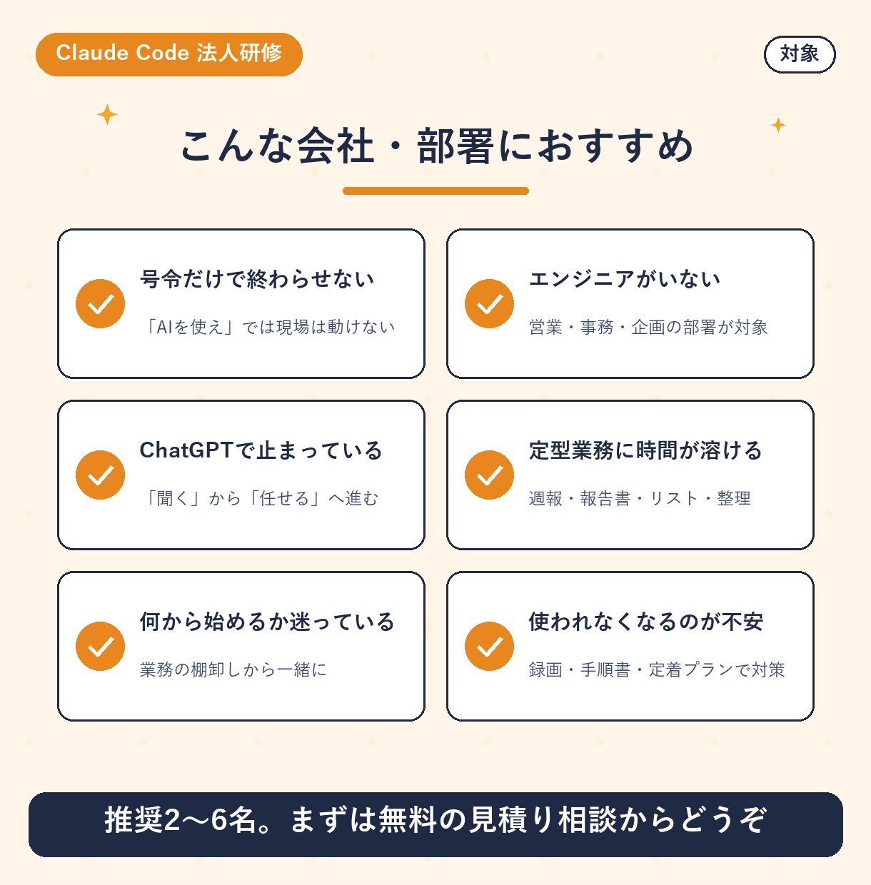 社員向けClaude Code研修を実施します 営業も事務も。90分×2回でAIが業務を回す会社に イメージ3