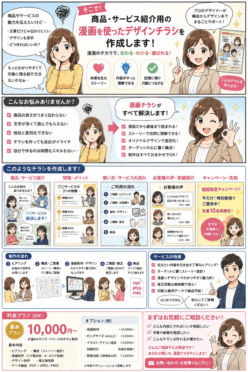商品・サービスチラシのデザイン制作致します 漫画を用いた分かりやすいチラシのデザインを制作 イメージ1