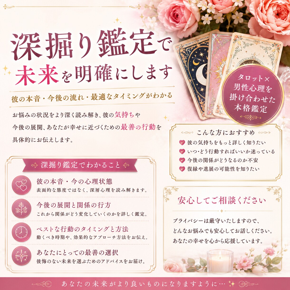 タロット × 男性心理で深掘り鑑定します 彼の本音・今後の流れ・最適な行動を鑑定 イメージ2
