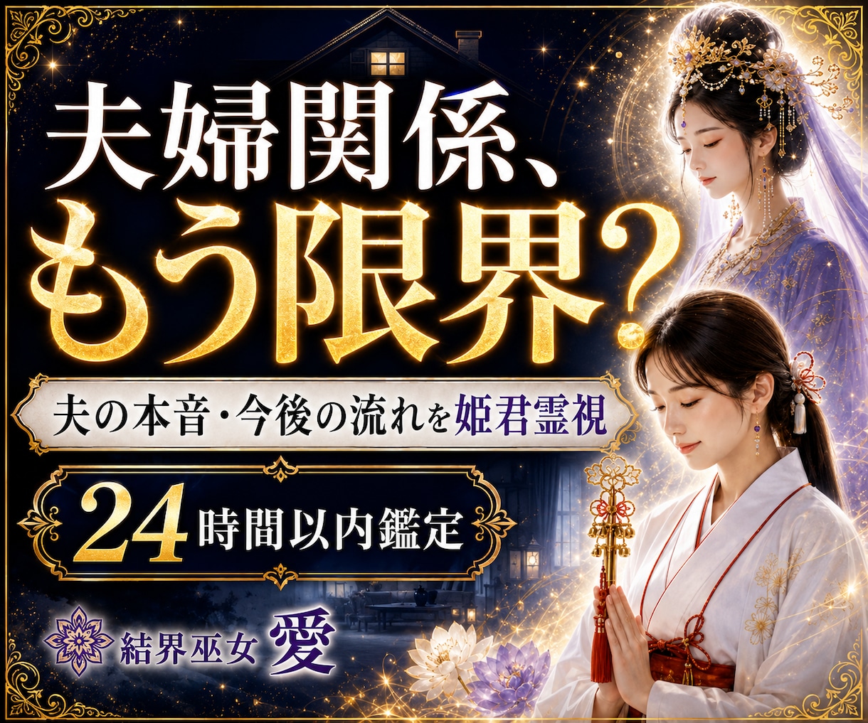 夫婦関係このままでいいのか霊視します 夫の本音・冷えた関係・家庭の重さに、今必要な答えを届けます イメージ1