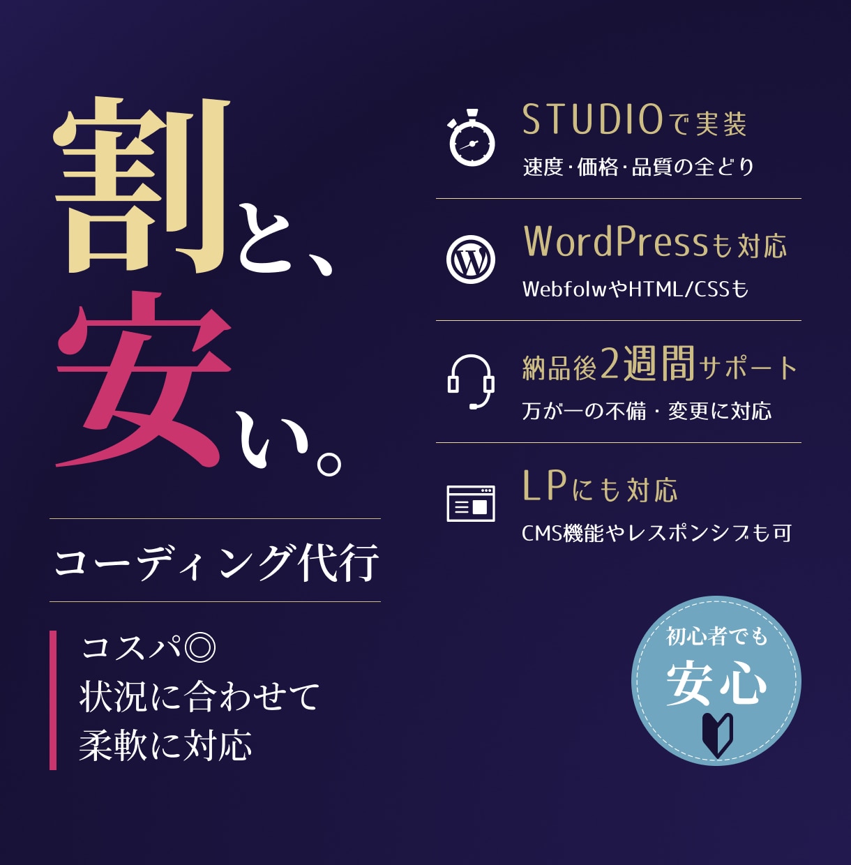 STUDIO/WP対応、格安コーディング代行します 【足りないものがあってもOK！あなたのこだわりに柔軟に対応。 イメージ1