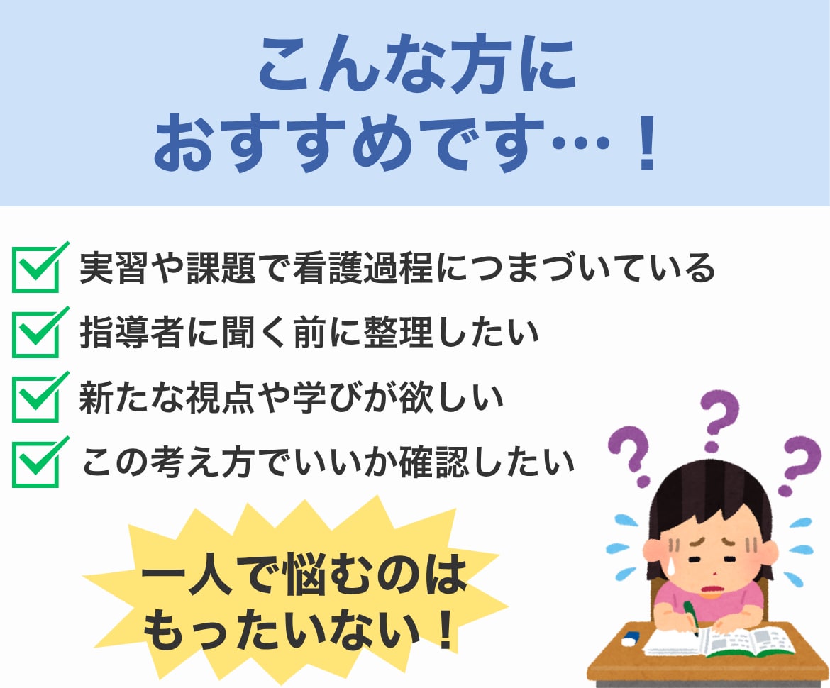 実習指導者と元教員が看護過程のサポートをします 看護学生の悩みを全て解決☆分からないことはここで解決！ イメージ4