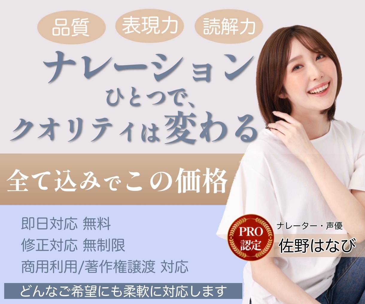 プロ認定★理想のナレーションを実現します 即日無料！校了まで柔軟・迅速に対応します イメージ1