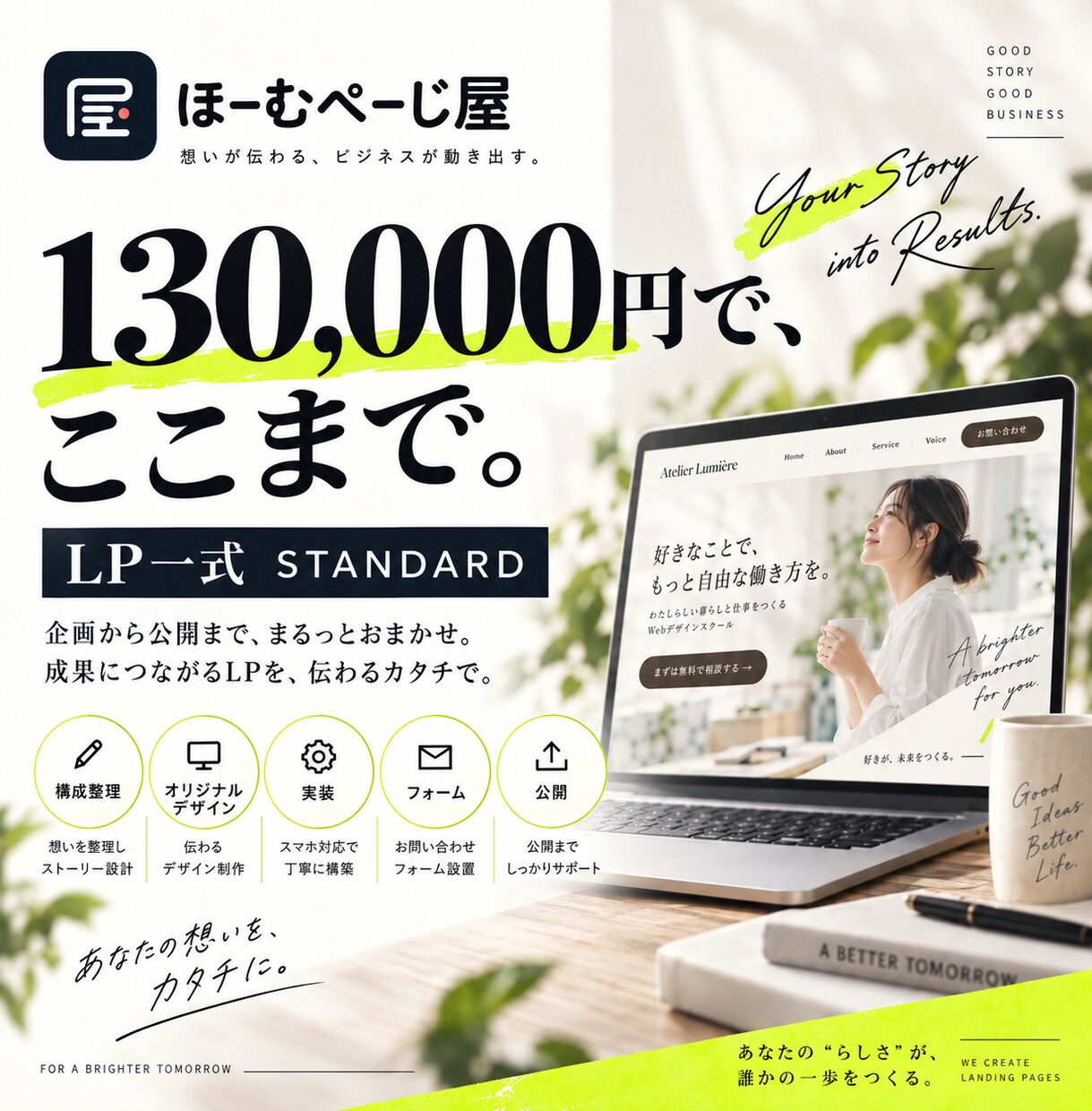 構成から公開までLPを一式制作します 伝える順番から整え、デザイン・実装・公開まで一貫対応 イメージ3
