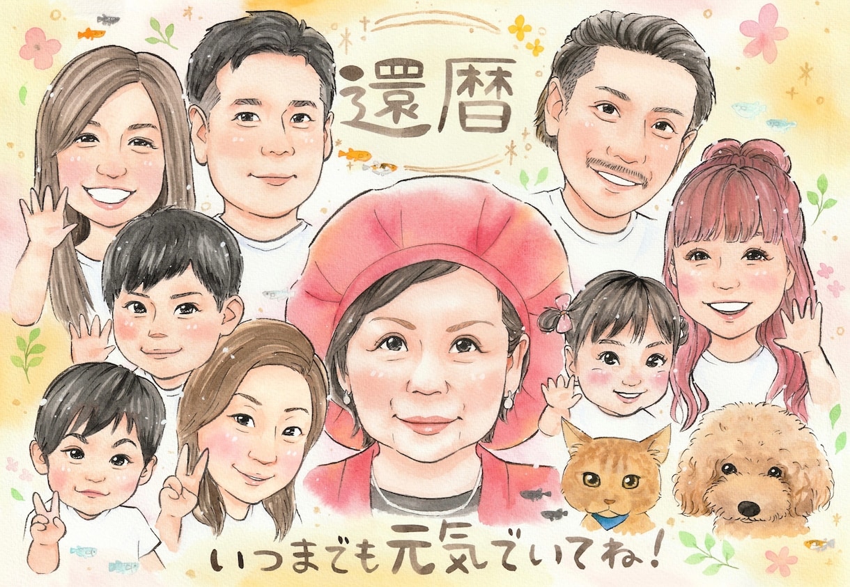 大好評！鮮やかな6名以上の水彩似顔絵描きます プレゼントにぴったり♪もらって嬉しい大人数の似顔絵 イメージ3