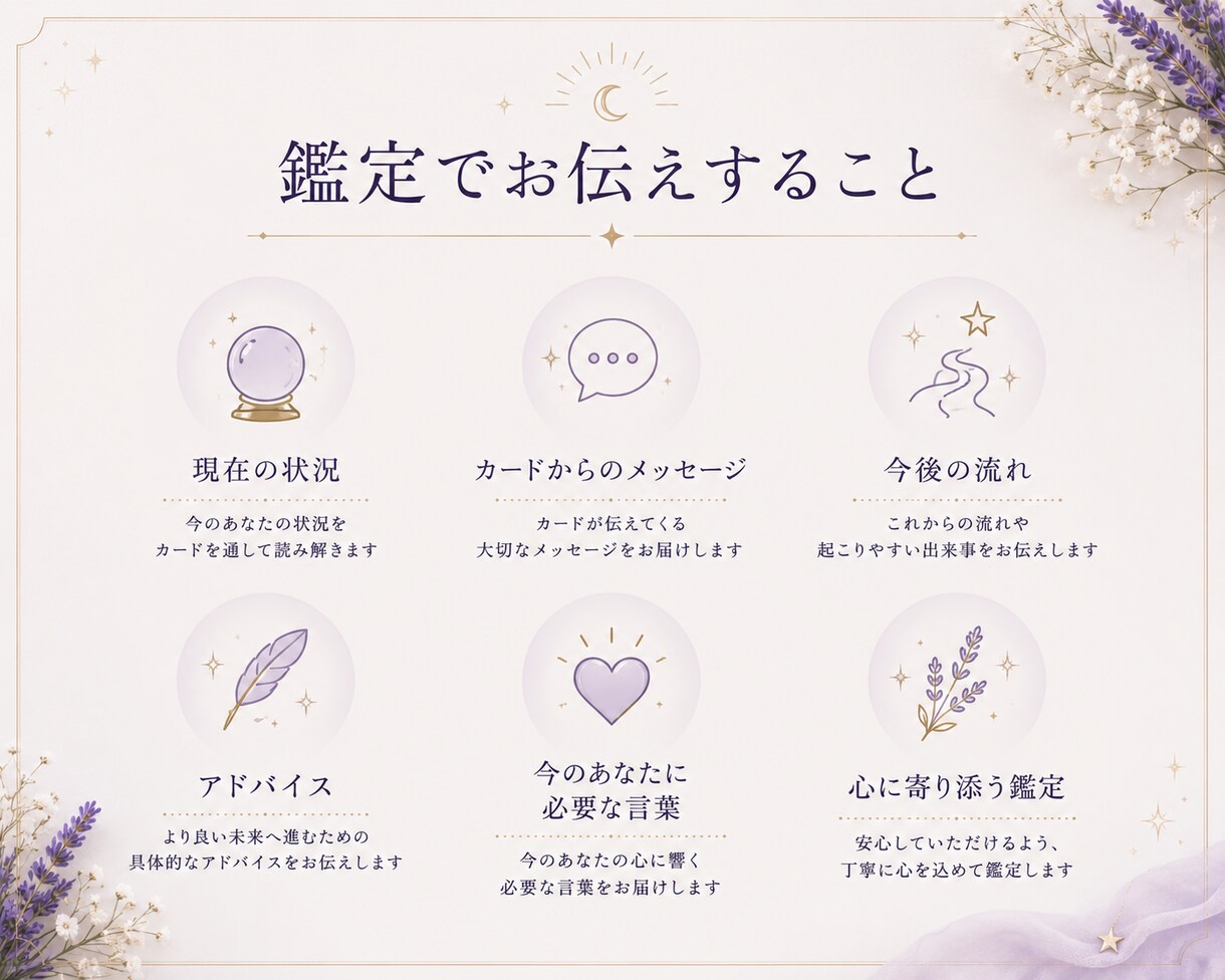 霊感タロットで恋愛・仕事・人間関係を鑑定します あなたに必要なメッセージをカードから紡ぎお届けします。 イメージ3