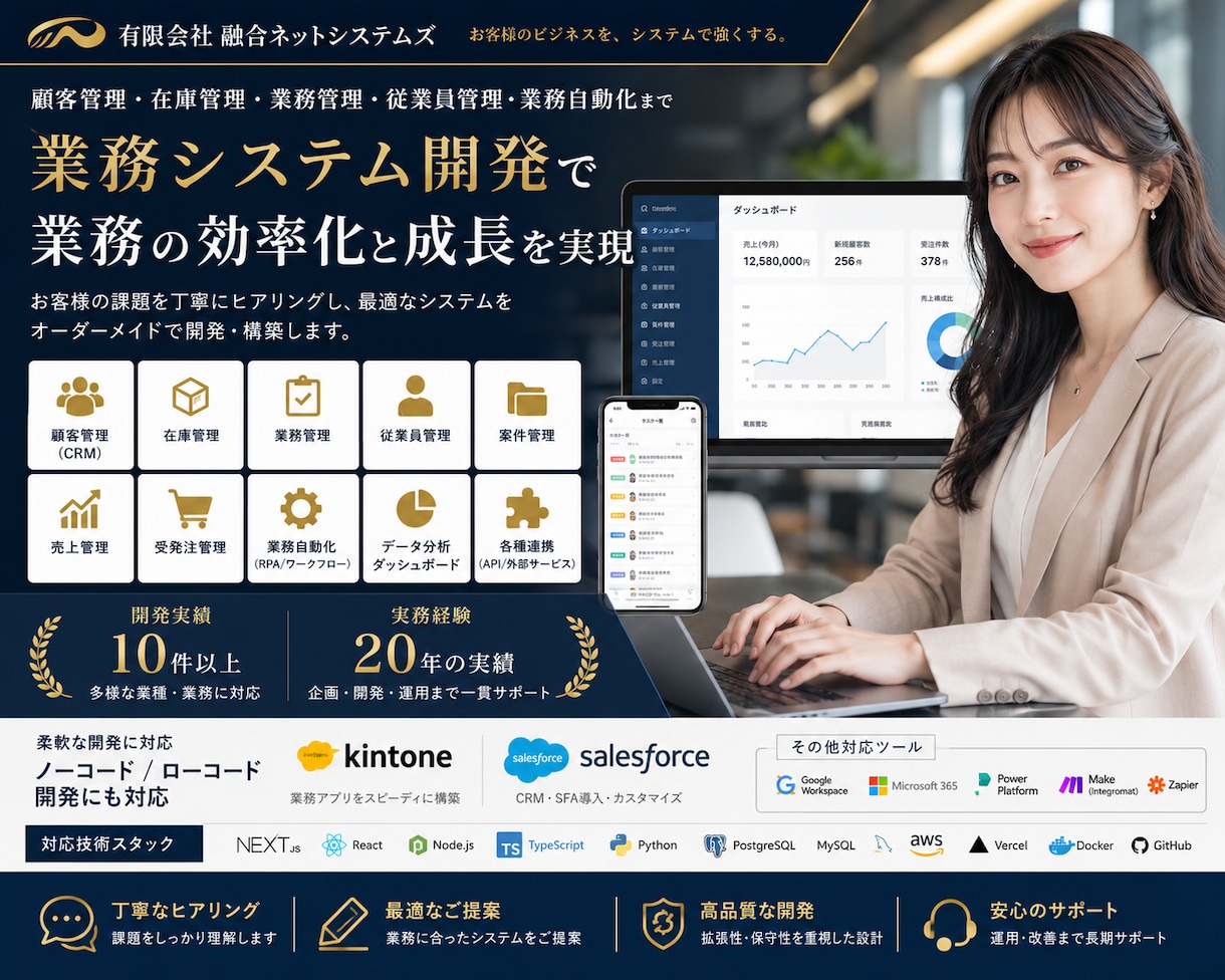 業務システムをオーダーメイド開発しますます 顧客・在庫・業務管理を効率化します イメージ1