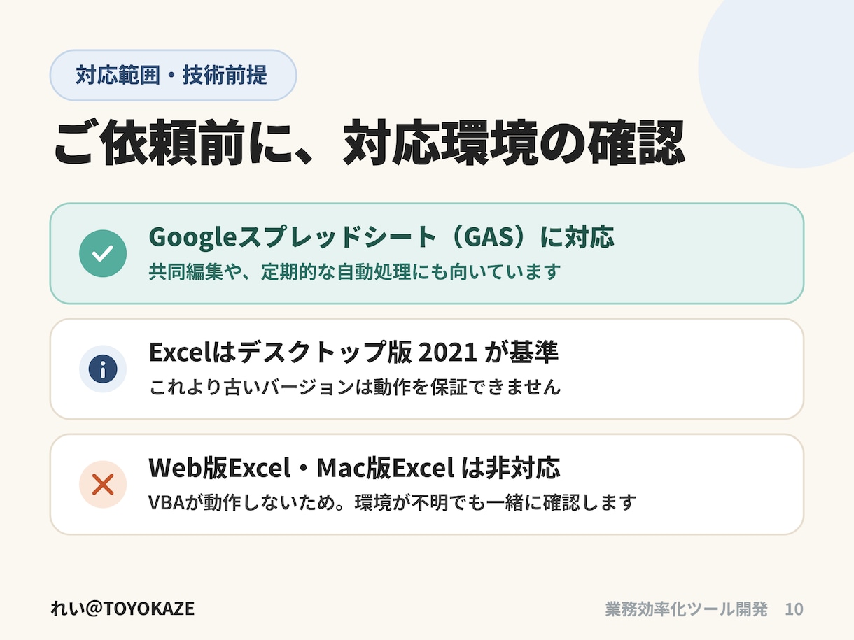 あなたの業務に最適なツールを設計・開発・提案します 面倒な事務作業を自動化し、面倒な手作業から解放します。 イメージ10