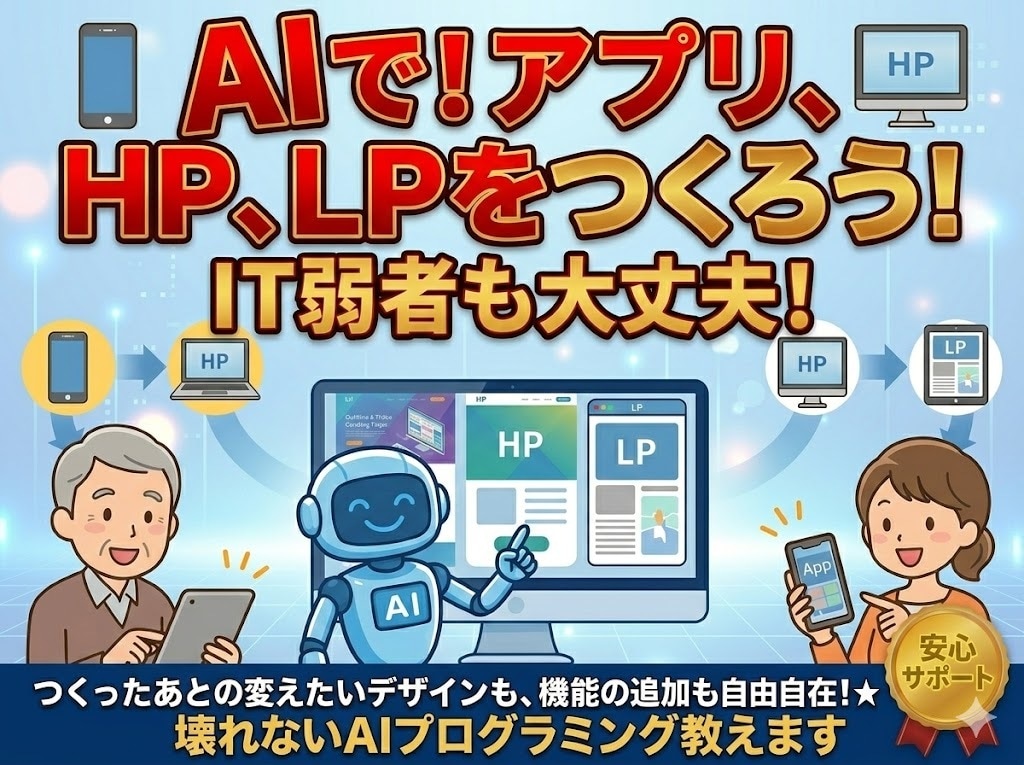 IT弱者もできるAIプログラミング教えます 初心者でもAIでアプリ、HP、LPが1時間でできます。 イメージ1