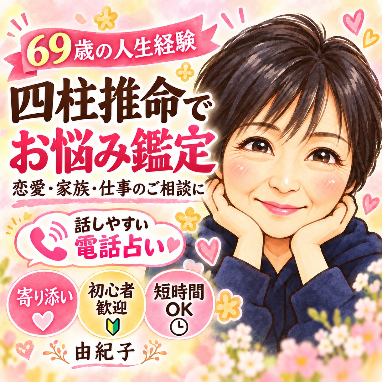 69歳の人生経験を活かしてあなたのお悩み占います 恋愛、夫婦、家族、仕事、人間関係までゆっくりお話を伺います。 イメージ1