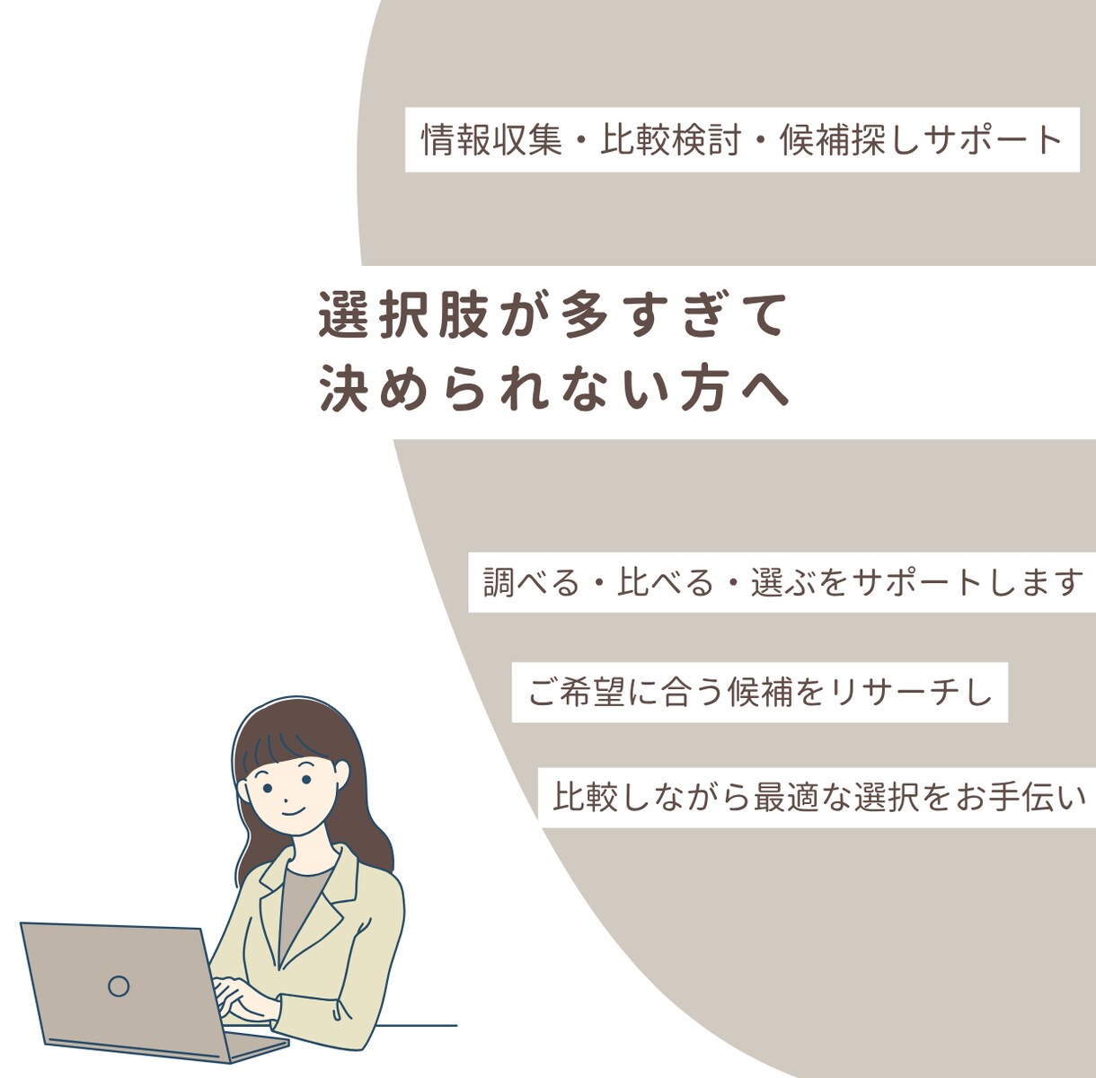 あなたの代わりに条件に合う最適候補を提案します ホテル・旅行・物件などヒアリング後に、リサーチします イメージ1