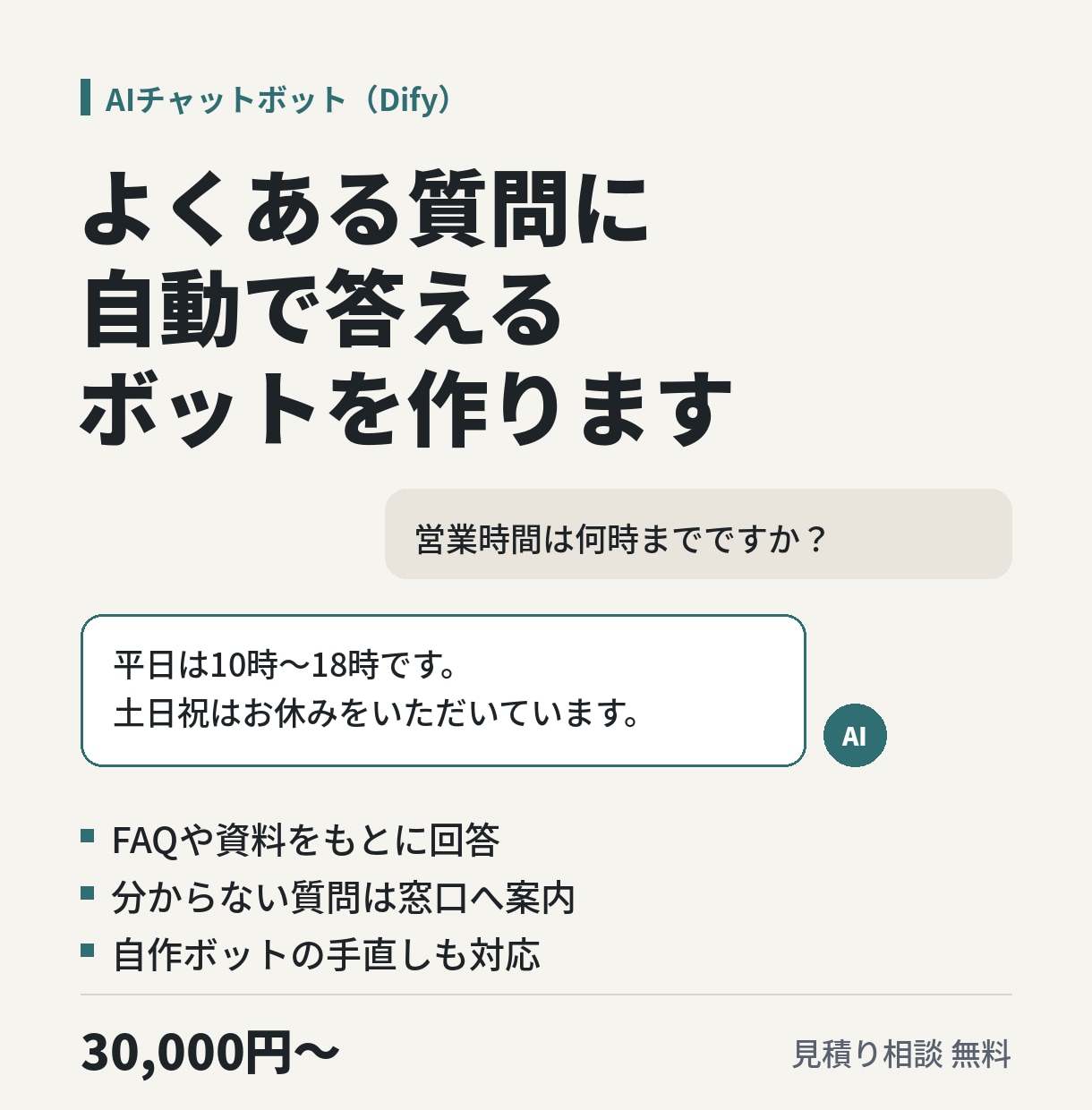よくある質問に答えるAIボットを作ります Difyで構築。自作ボットの手直しにも対応 イメージ1