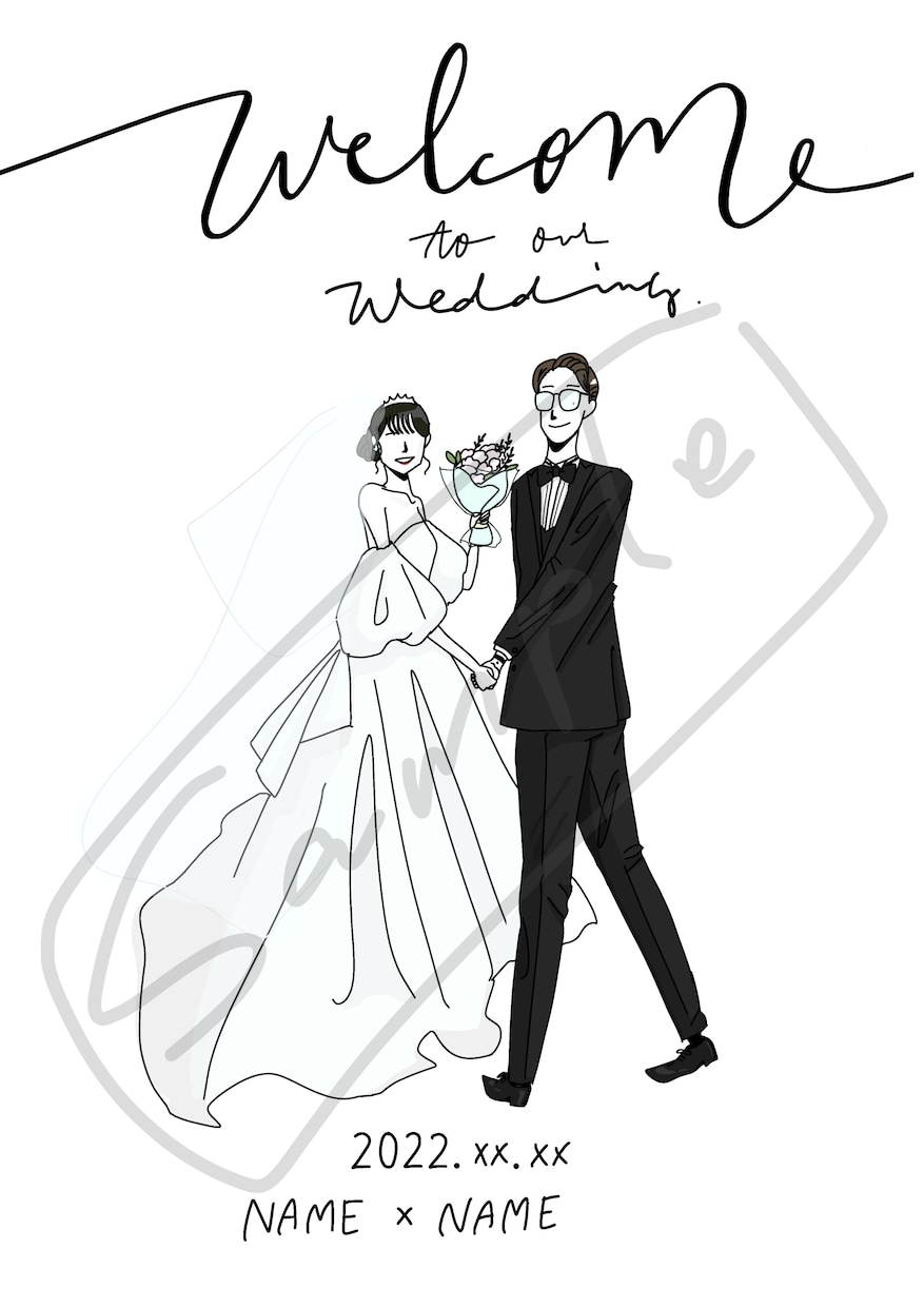 結婚式♡ウェルカムボードを作成します 記念日のプレゼントにもおすすめ！シンプル線画をデータでお渡し イメージ2