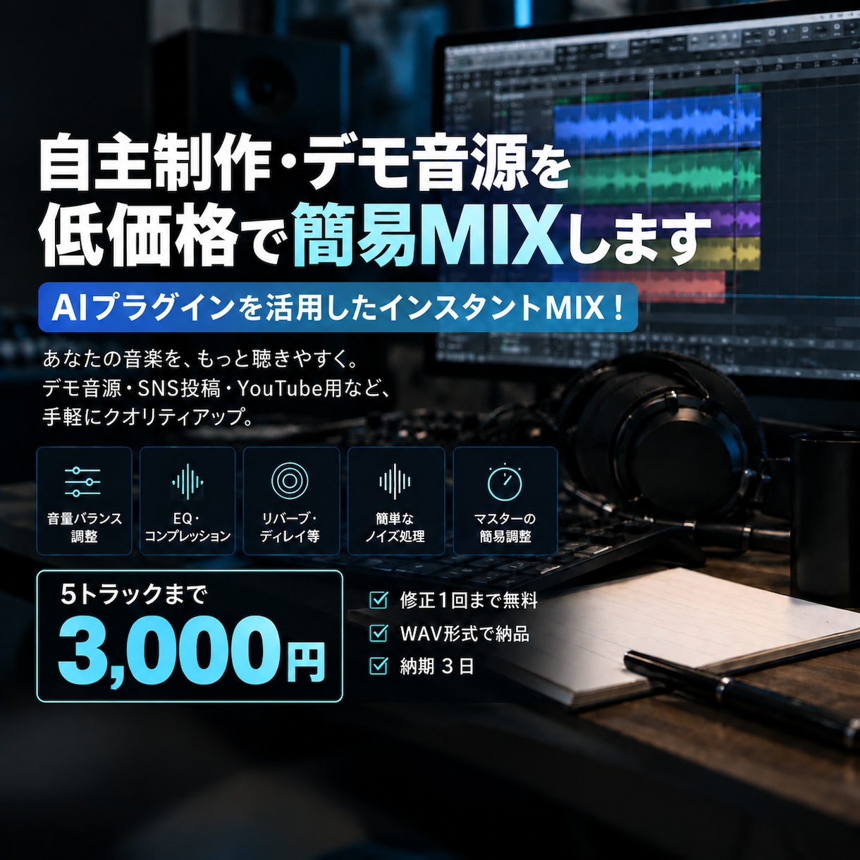 あなたの音源を低価格・短納期で簡易MIXします AIプラグインを活用したインスタントMIX イメージ1