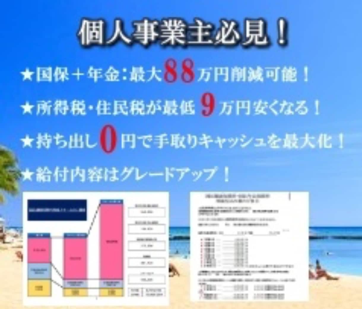 個人事業主が手元にお金を残す方法をおつたえます 個人事業主の国保・年金・税金のへらし方を公開! イメージ1