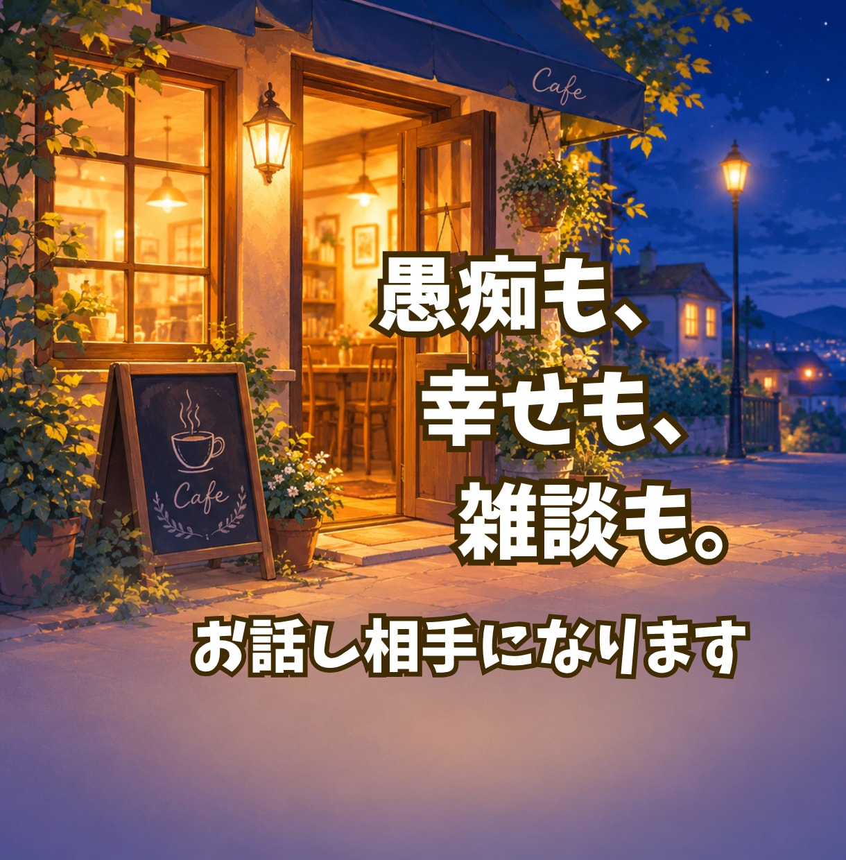 頑張りすぎたあなたの愚痴・悩みを聴きます 夜カフェで女性の話し相手。ひみつも雑談も1分からOK イメージ3