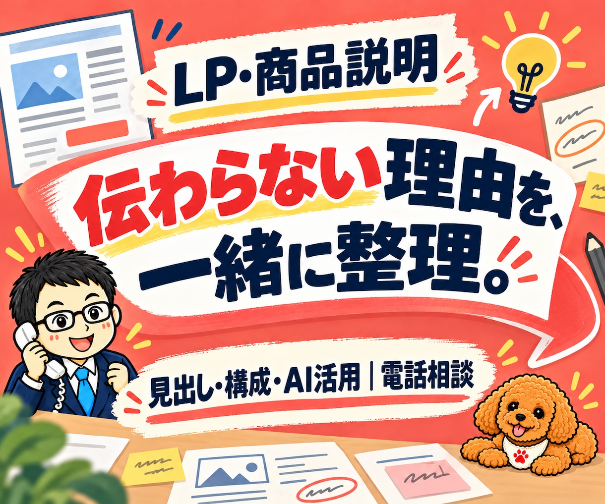 LP・商品説明の改善を電話でアドバイスします 販売ページの伝わらないを整理｜見出し・構成・AI活用 イメージ1