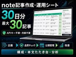 note記事作成・運用シートを納品します APIキー不要。30日分の記事企画・下書き・分析を管理 イメージ1