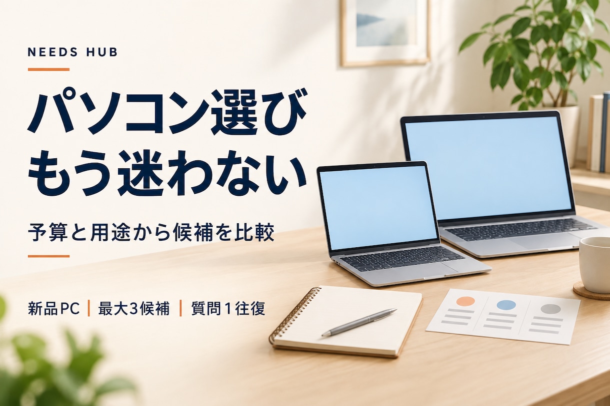 予算と用途に合うパソコン選びをお手伝いします 新品ＰＣ最大３候補を比較｜必要な性能をやさしく説明 イメージ1