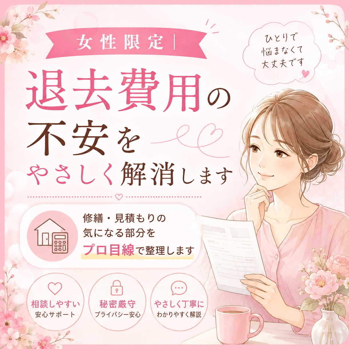 女性限定！退去費用の不安を解消します 退去費用の“気になる部分”をプロ目線でやさしく整理します イメージ1