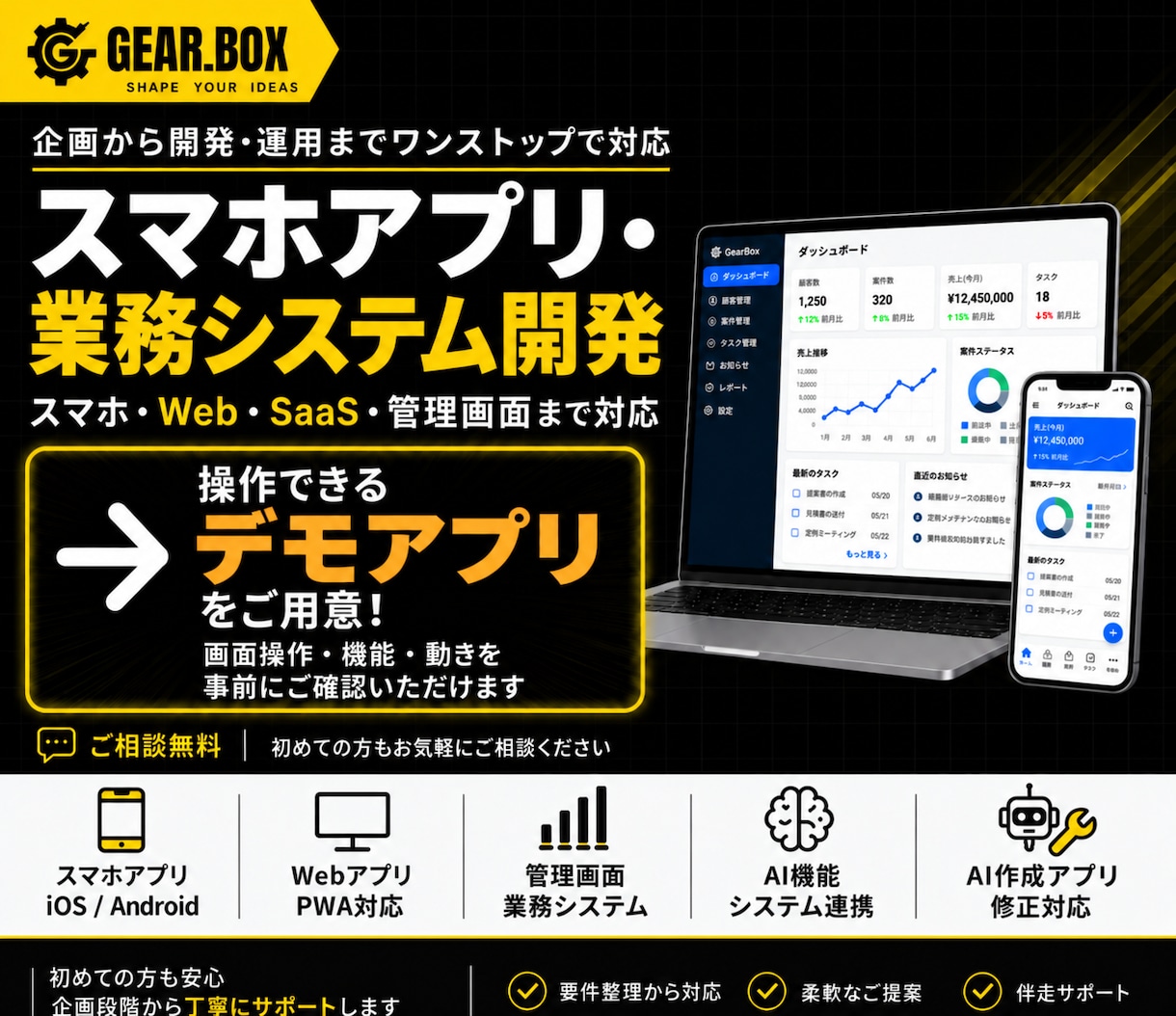 スマホ・PCアプリ開発を低価格で丁寧に支援します 実績200件以上！10日～2週間程度で作成可能です イメージ1