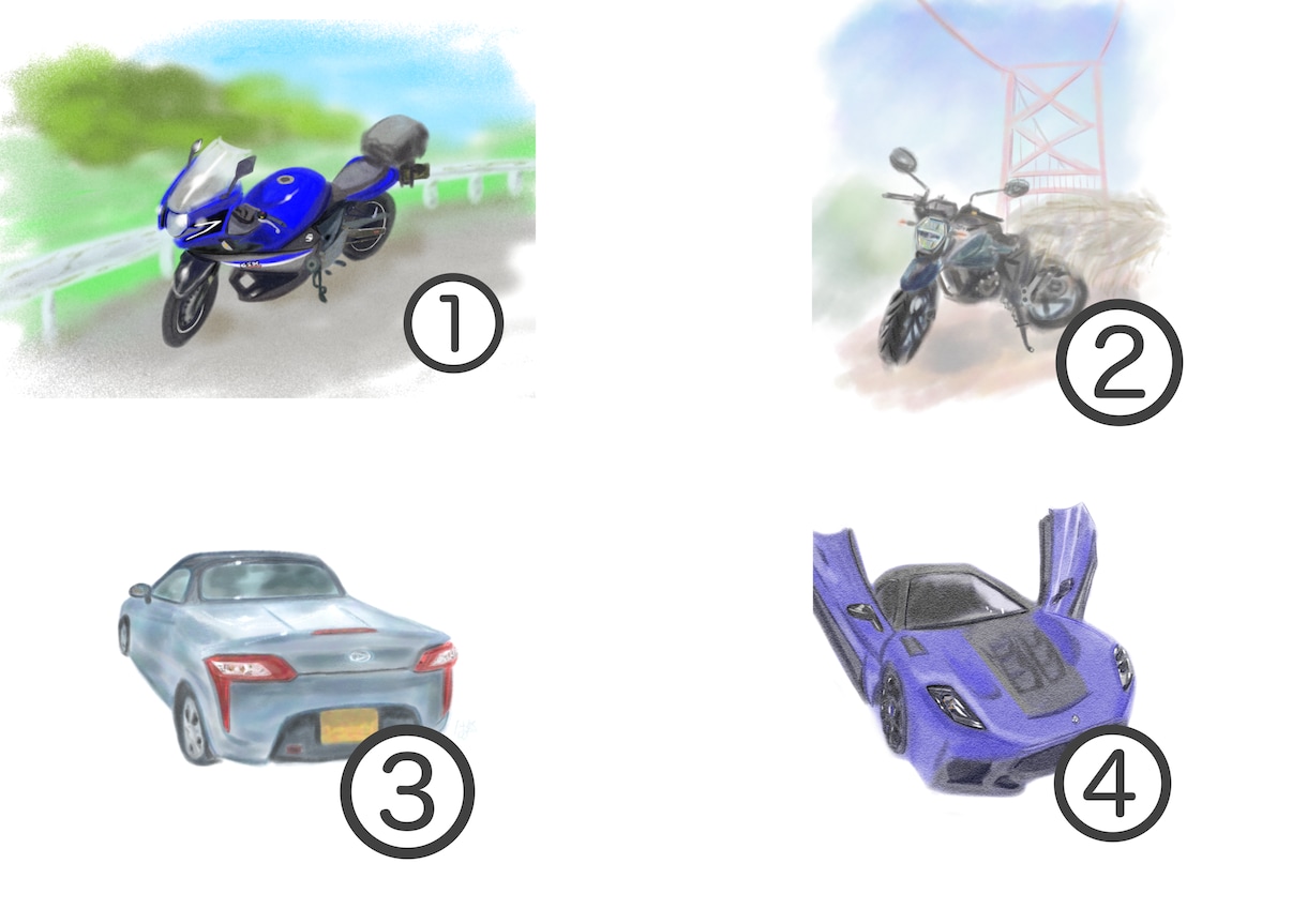 車やバイク描きます アナログ風で厳ついマシンも癒しな雰囲気に仕上げます！ イメージ1