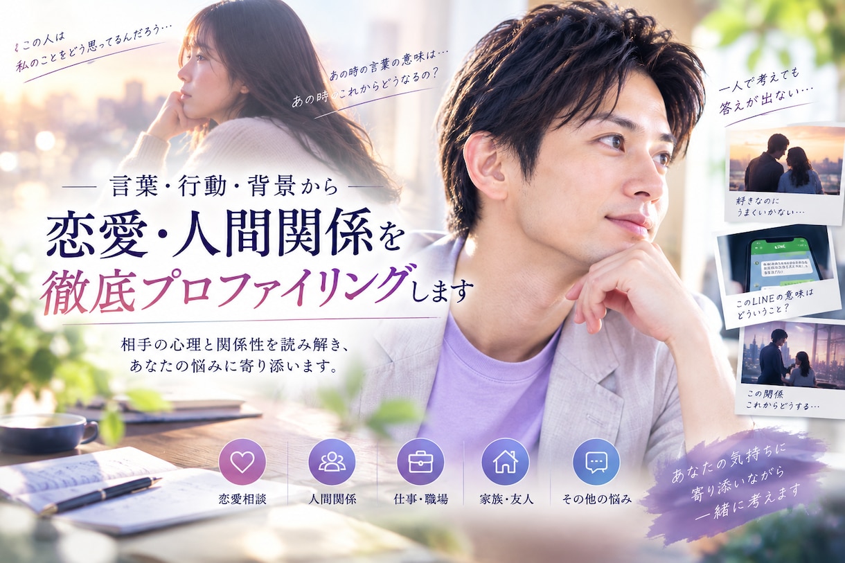 恋愛・人間関係を徹底プロファイリングします 言葉・行動・時系列から相手の心理を読み解きます イメージ1
