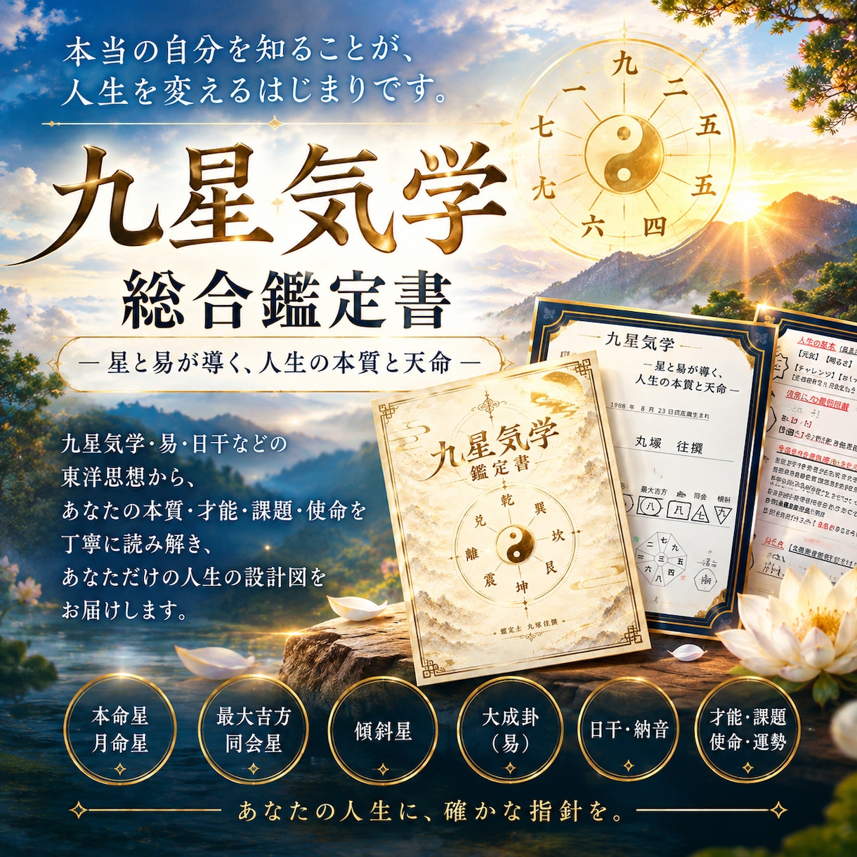 現役僧侶が美しい九星気学の総合鑑定書をお届けします ​お寺で人気の本格鑑定。あなたの人生の課題を知る羅針盤 イメージ1
