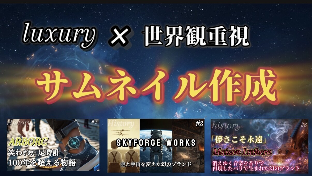 目に止まる豪華YouTubeサムネイル作成します luxuryや世界観を重視！AI画像を駆使したサムネイル作成 イメージ1