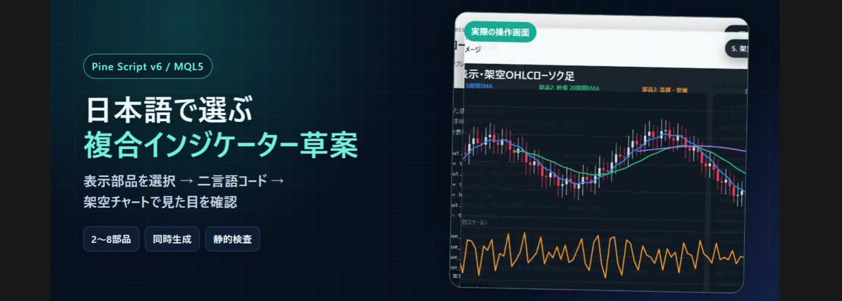 Pine・MQL5の表示コード草案を作成します 複数部品を整理し二言語の草案と確認表を納品 イメージ1