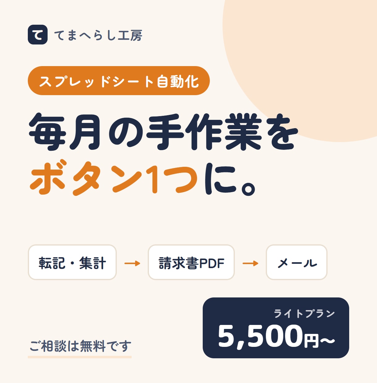 Excel・スプレッドシートの転記集計を自動化ます 毎月の転記・集計・請求書作成を、ボタン1つで終わらせます イメージ1