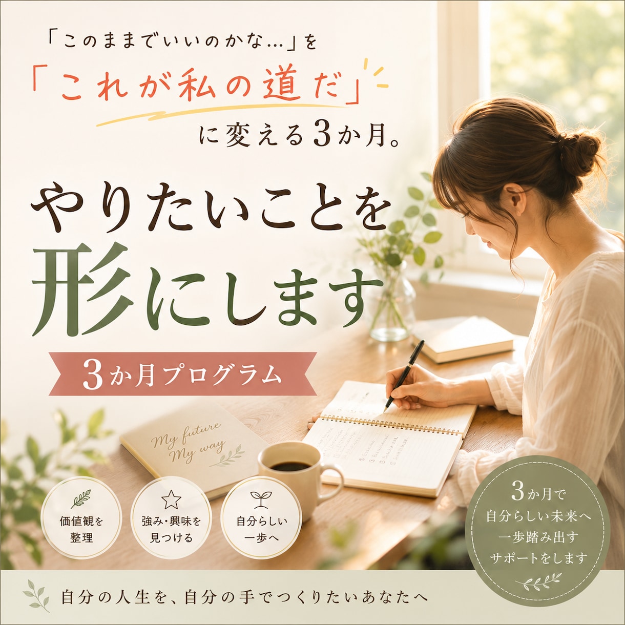 3か月でやりたいことを形にします 「このままでいいのかな…」を「これが私の道だ」に変える3か月 イメージ1