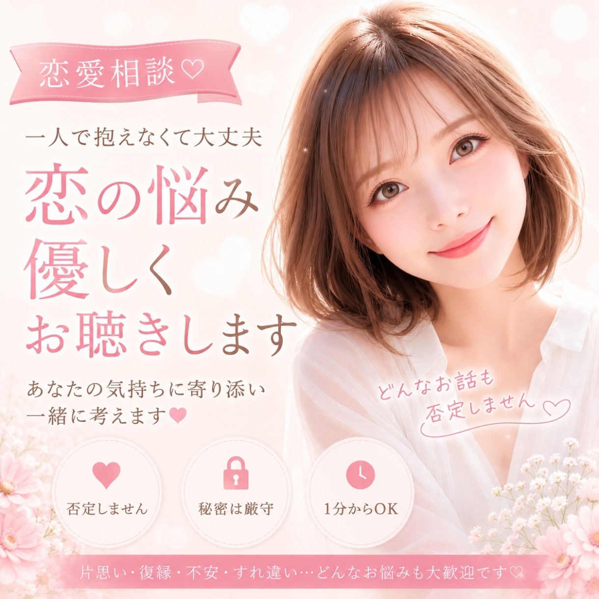 辛い恋愛から愛されるあなたに⭐️全力で応援します 【恋愛相談】辛い失恋/片想い/浮気/復縁/不倫/恋愛相談 イメージ1