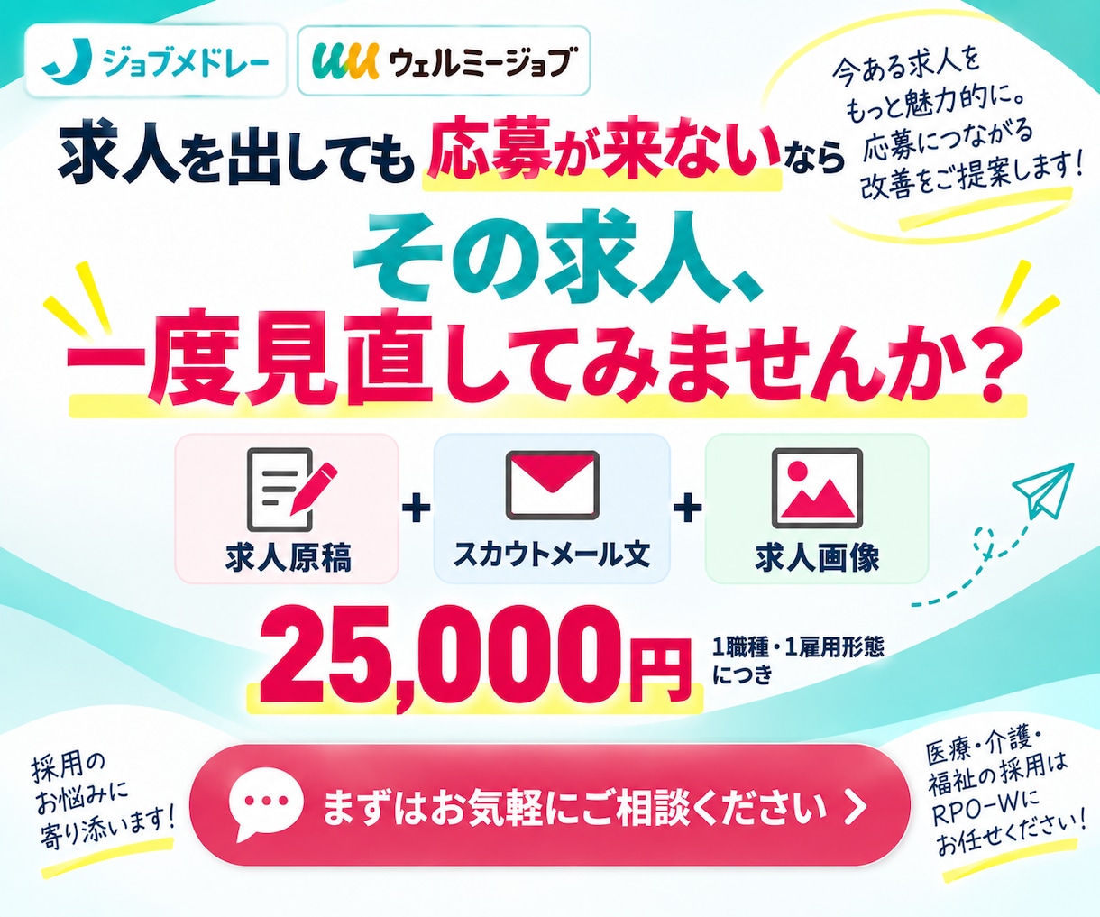 ジョブメドレー・ウェルミージョブの求人改善します 医療・介護・福祉に特化！求人原稿＋スカウト文で応募獲得を支援 イメージ8