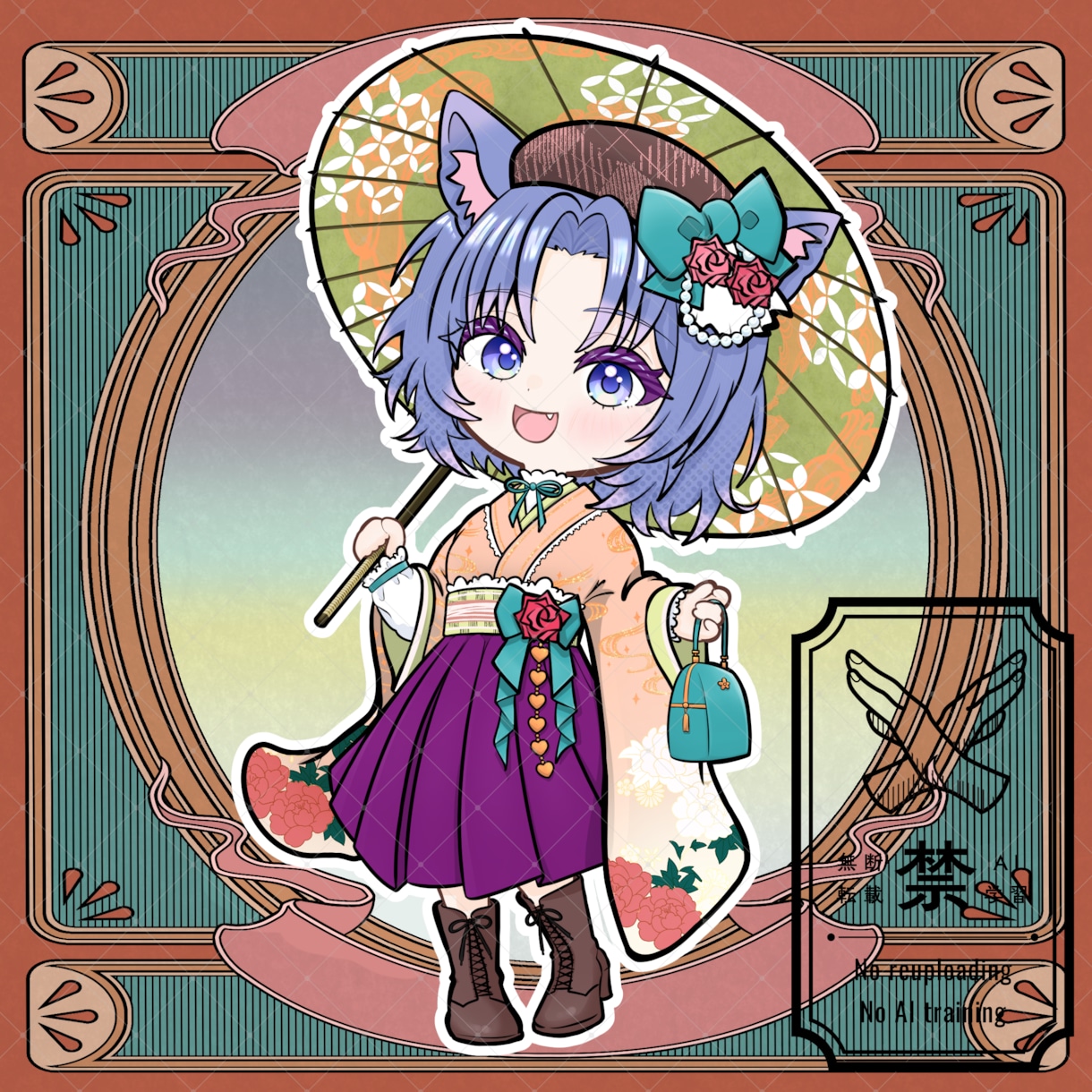 商用利用可！【大正ロマン 袴】ミニキャラを描きます ライバー活動をお手伝い！配信/パネル開け/アイコン/グッズ イメージ6