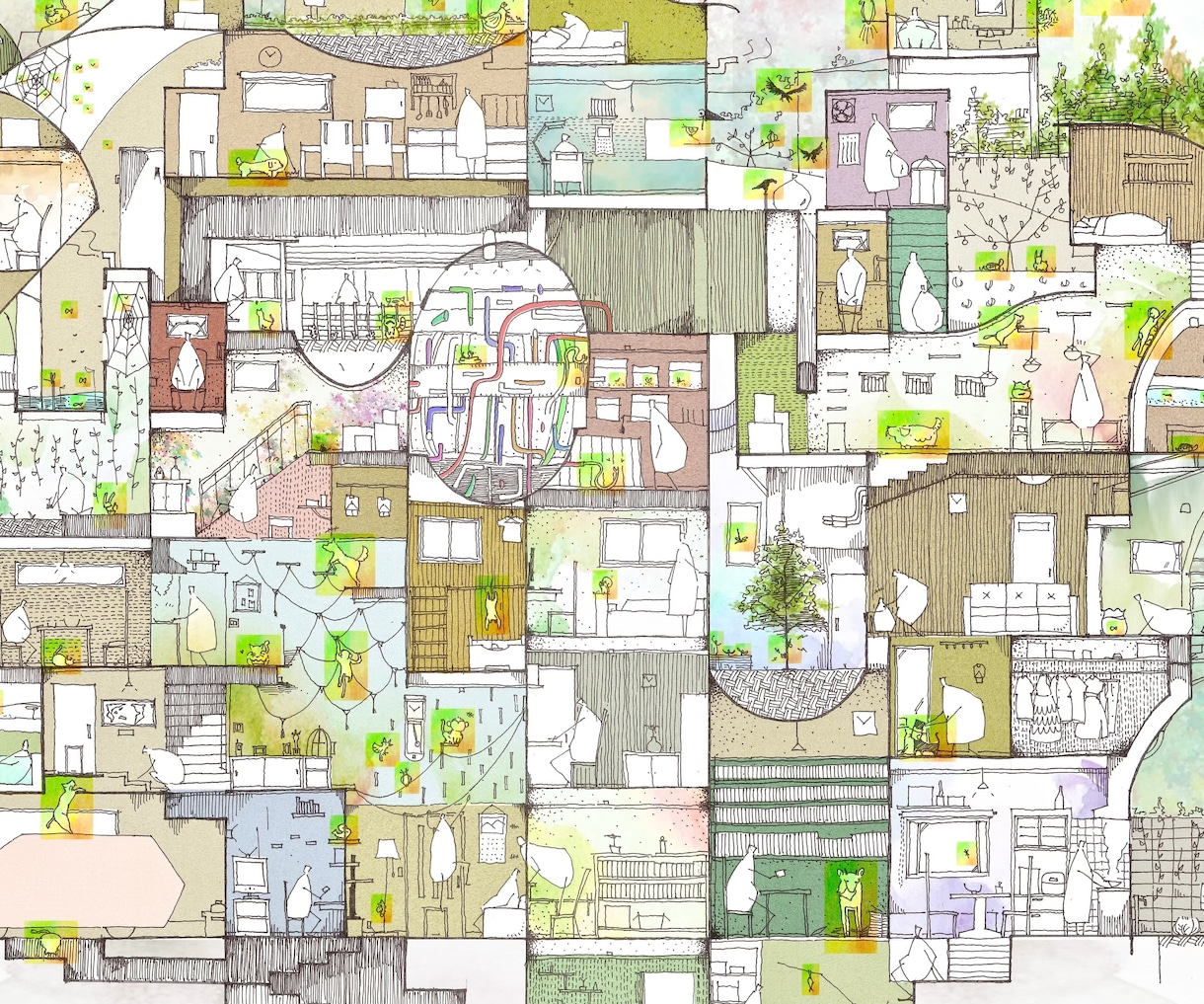 手描きで住宅・建築パースを制作します 住宅内観パースからコンペ案、鳥瞰図や断面パースも表現します。 イメージ10
