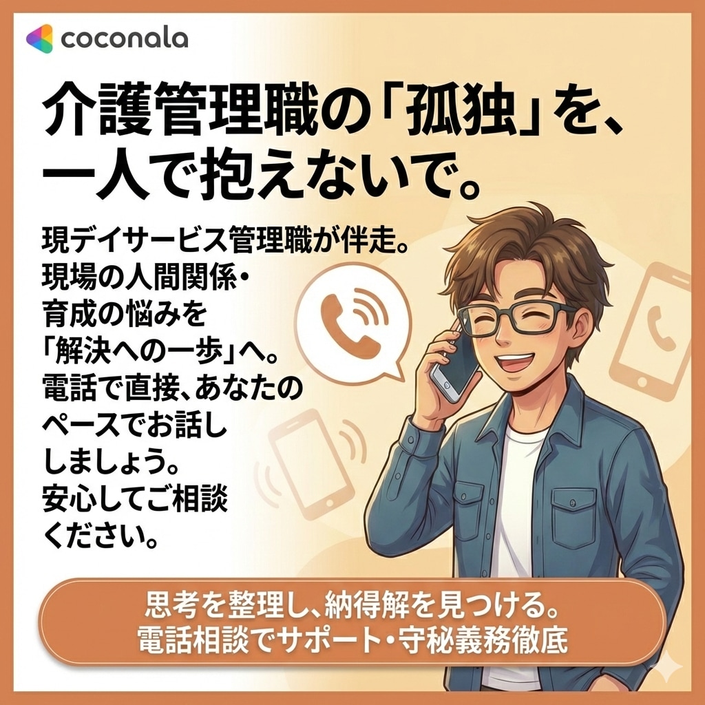 部下・人間関係の悩みを電話で整理します 叱れない時代の板挟み介護管理職様へ｜具体案を整理し伴走します イメージ1
