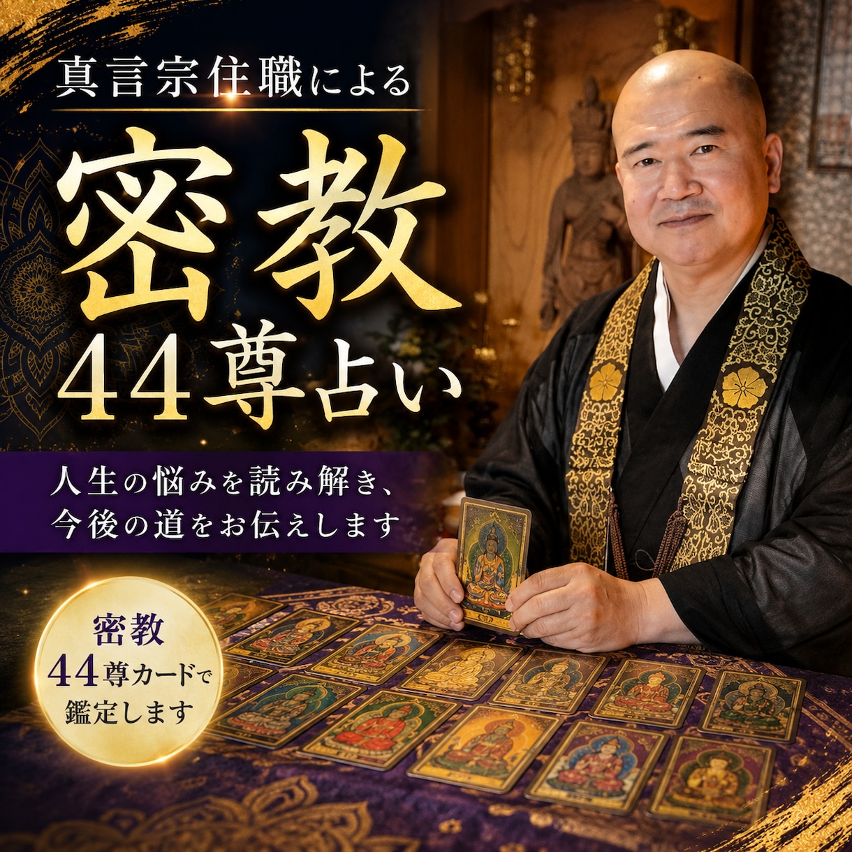 住職が密教44尊で人生の悩みを鑑定します 仕事・人間関係・将来の迷いに｜住職が今後の道を読み解きます イメージ1