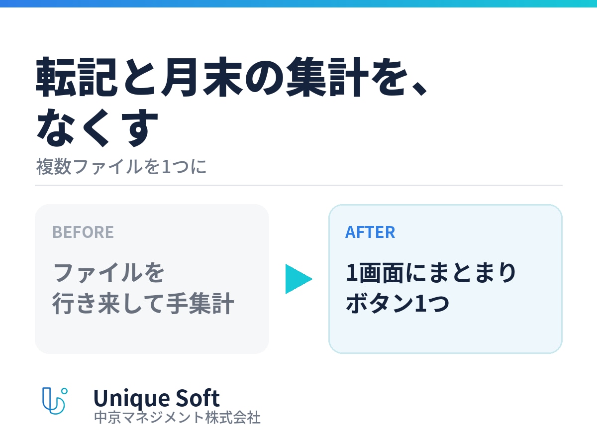 Excelの転記・集計・ファイル分散をなくします 複数ファイルを1画面に。月末の手集計が消えます イメージ1