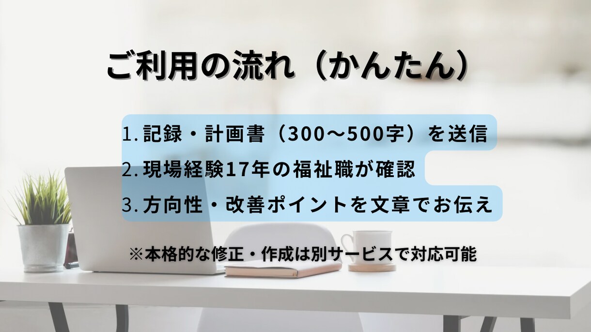 介護・障害福祉の記録文章を確認します 方向性チェック・お試し相談します イメージ4