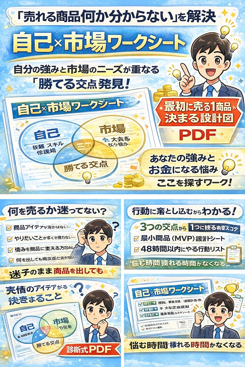 市場から 「最初に売る1商品」を見つけられます 勝てる商品アイデア発見ワークシート イメージ1