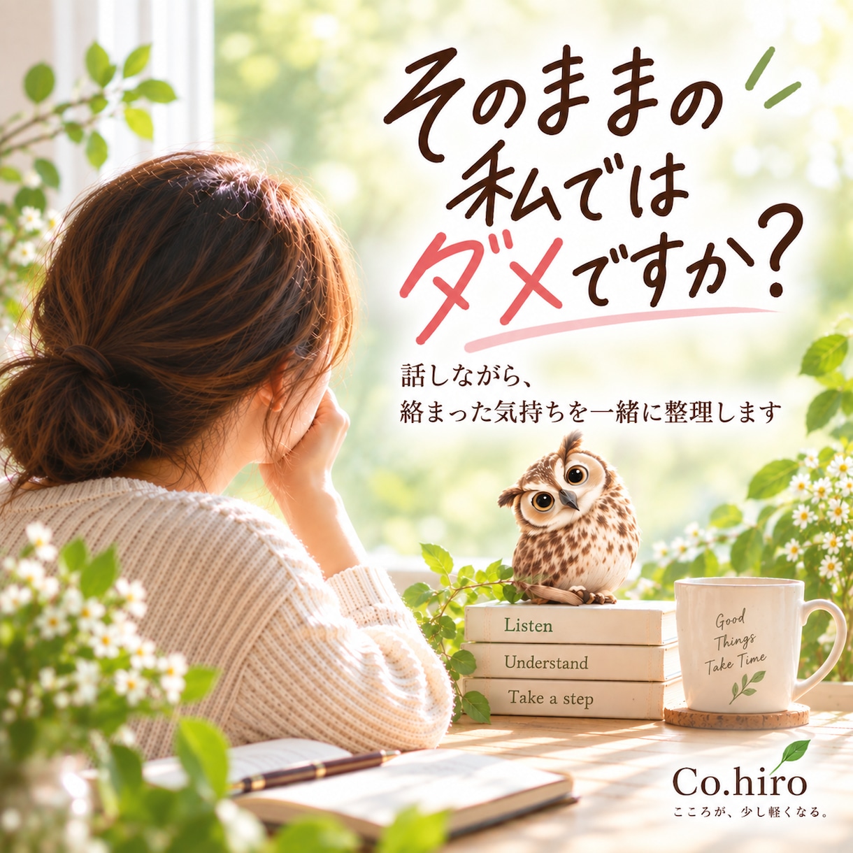 私なんて…が抜けないあなたの気持ちに寄り添います 話しながら、絡まった気持ちを一緒に整理します イメージ1