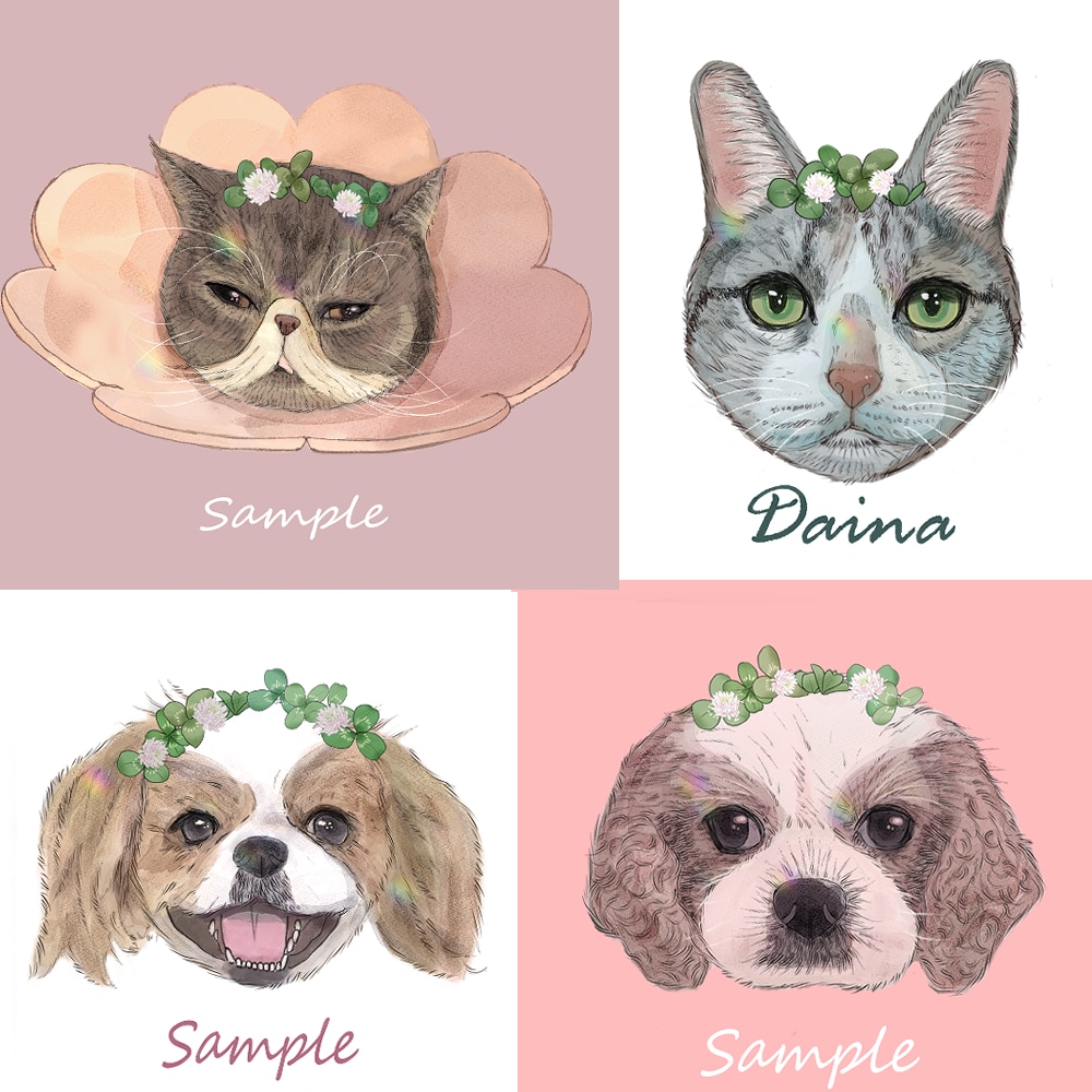 クローバーをのっけたペットの似顔絵描きます あなたの身近に癒しと特別な一枚を イメージ2