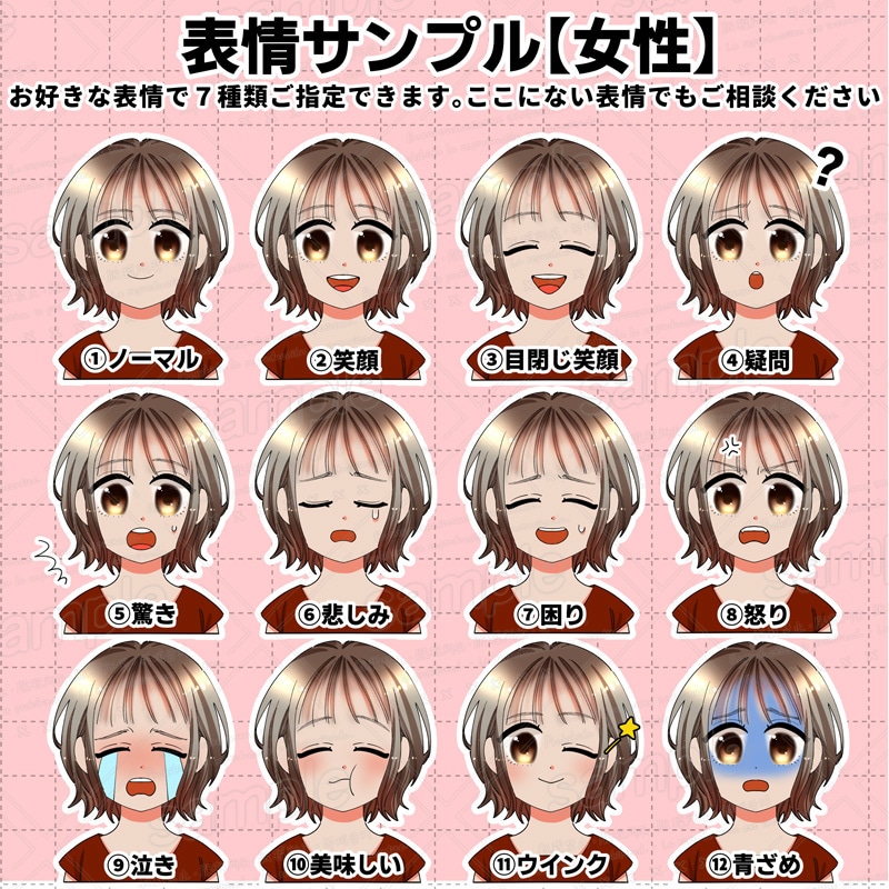 表情７種セット！アイコンイラスト描きます リアルじゃなくていいけど特徴は残ってる似顔絵が欲しい方に！ イメージ3