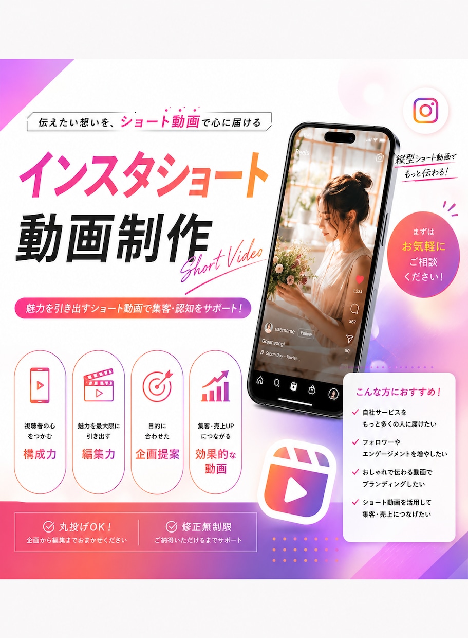 素材を送るだけ！高品質リールをスピード制作します 迅速な納品と安心の修正に対応します イメージ1