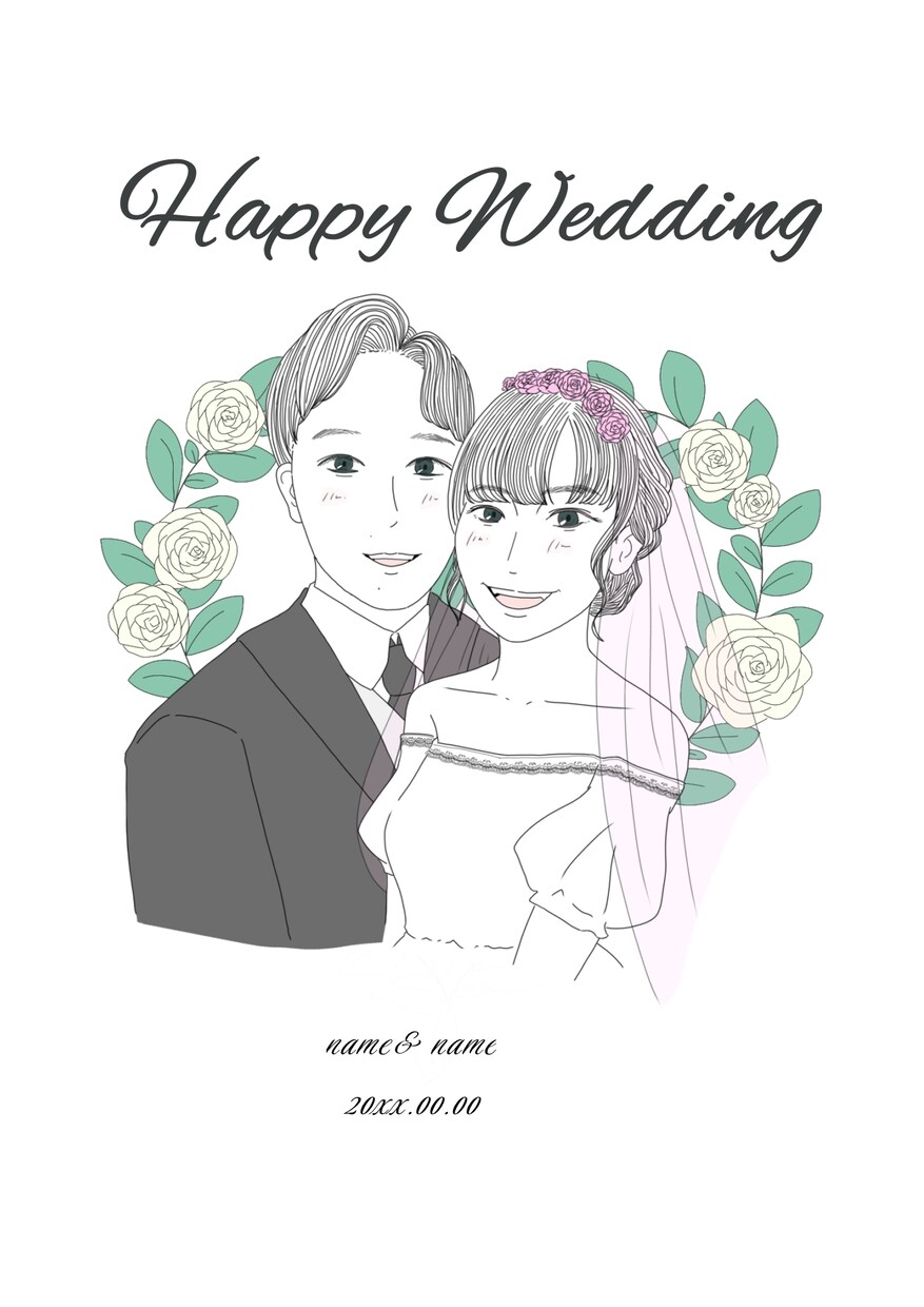 おしゃれな似顔絵入りウェルカムボードを作成します 結婚式の後も家に飾りやすい、おしゃれなデザインの似顔絵 イメージ1