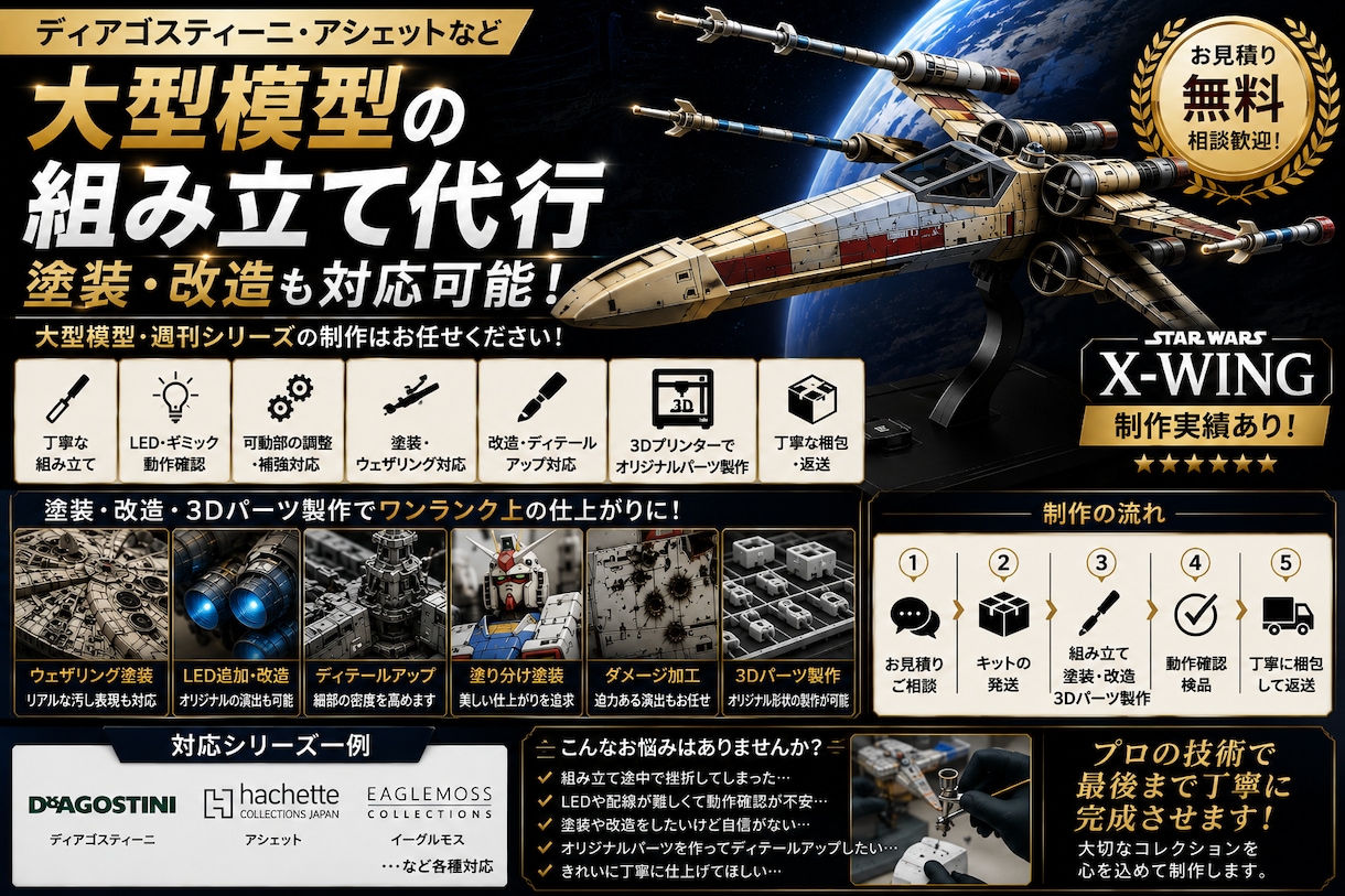ディアゴスティーニなど大型模型の制作代行承します 組み立、塗装・改造まで対応！オリジナルパーツも可 イメージ1