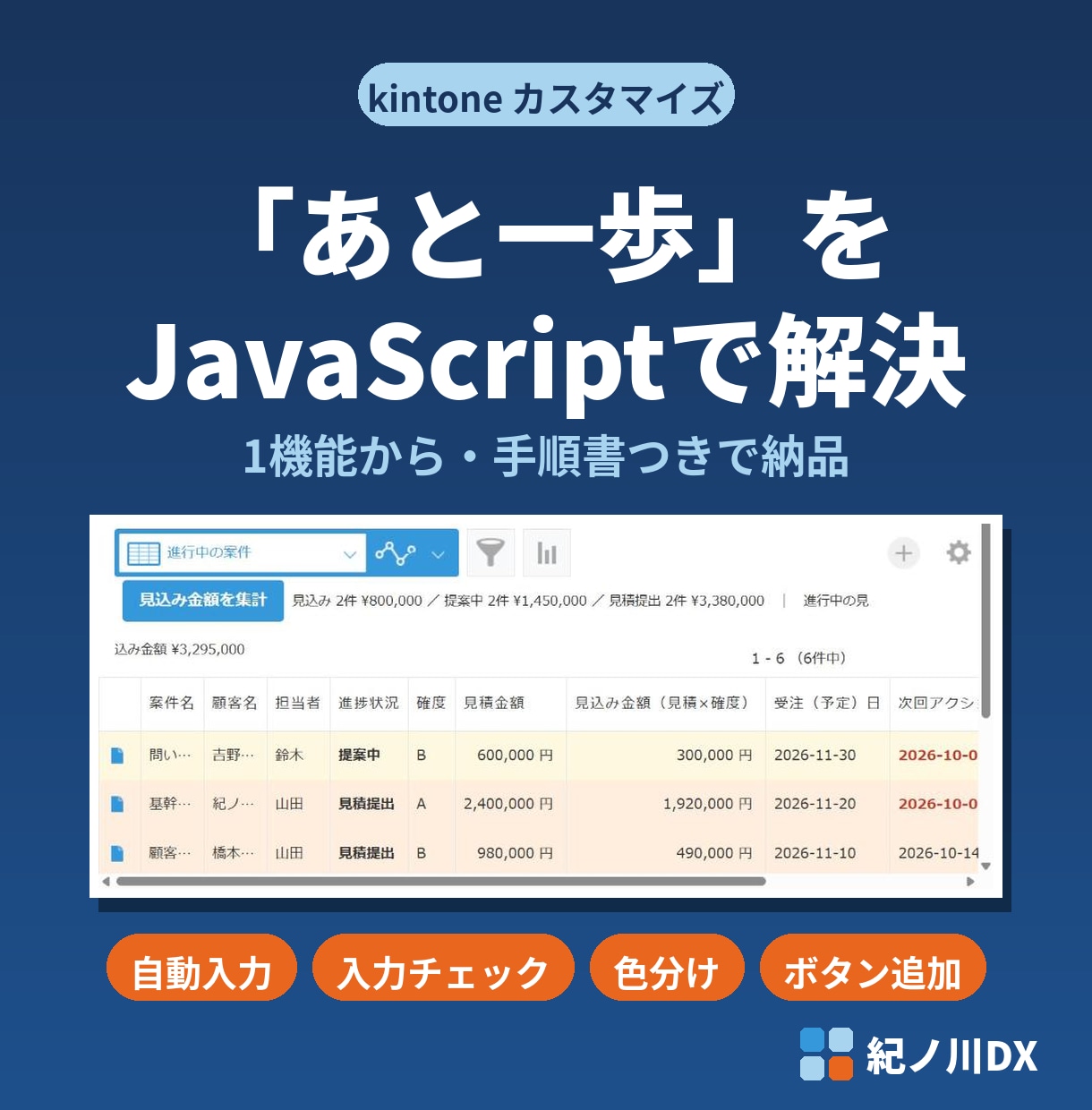 kintoneを1機能からJSでカスタマイズします 経理・総務の実務経験者が、入力ミスや手間を減らします イメージ1