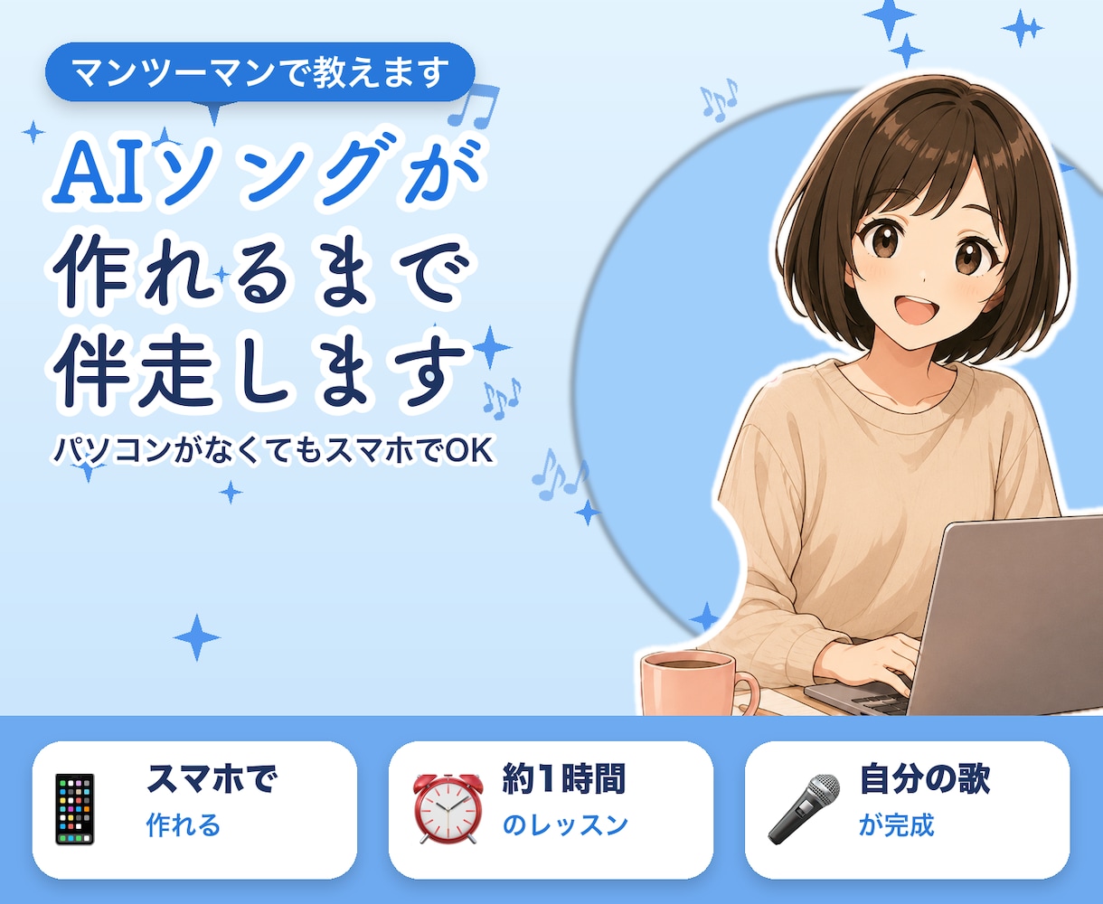 AIソングが作れるまで伴走します いま流行りのAIソング。ご自分で作ってみませんか？ イメージ1