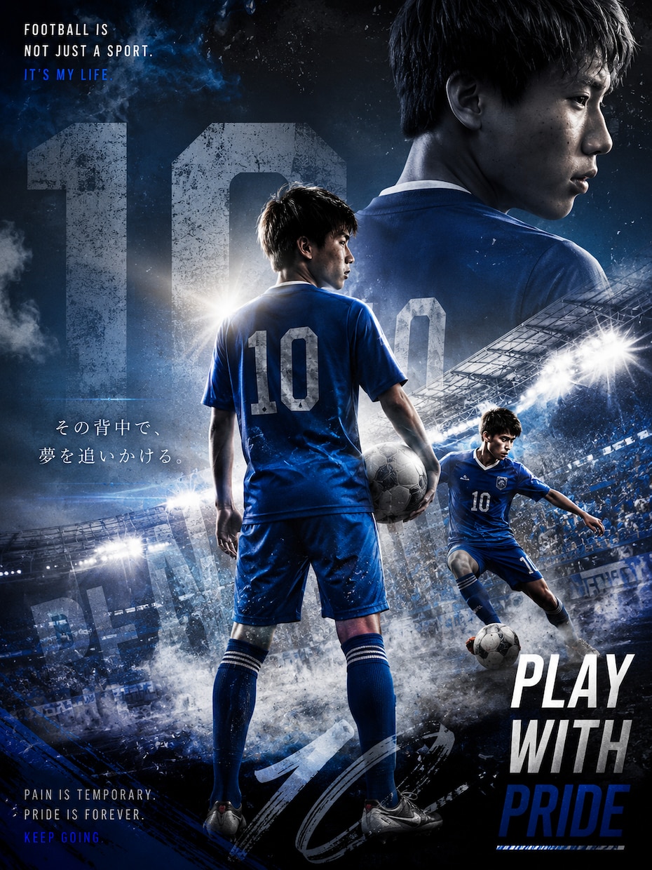 あなたをプロサッカー選手風のポスターにします まるでプロ選手のような世界観を制作します イメージ1